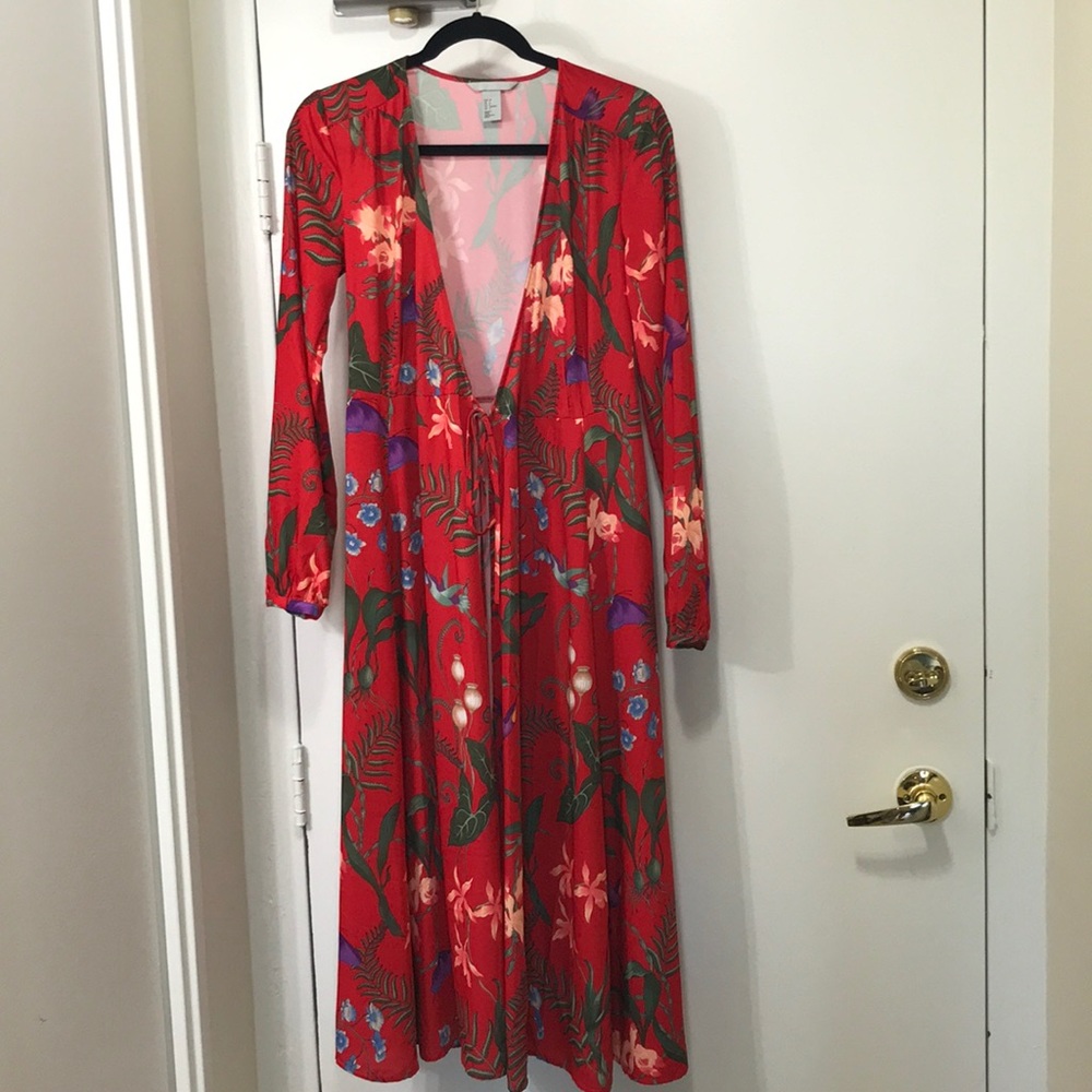 Long sleeve floral wrap dress